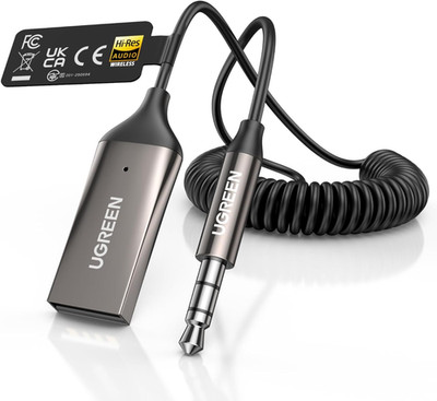 Aux to Bluetooth 6.0 Car Adapter with LDAC, 3.5Mm Aux Adapter Built-In Microphon