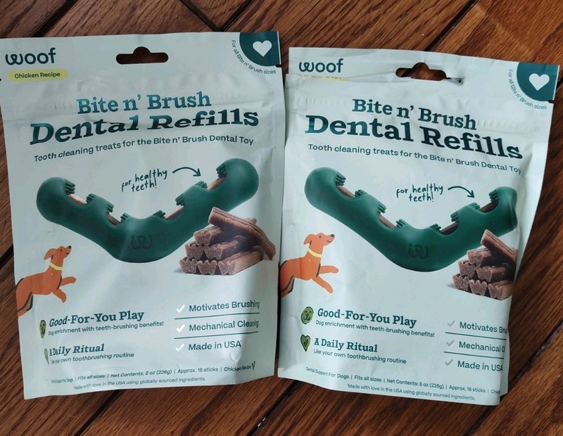 2 Bite N' Brush Refills for the Dog Toothbrush Toy - Scrub Plaque and Tartar 