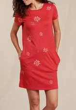 Toad&Co Windmere II Red Organic Blend Short Sleeve Floral T Shirt Dress Size S