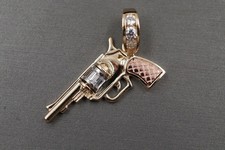 Real 14k Tri Color Gold CZ Mens Pistol Gun Pendant Charm For Necklace or Chain