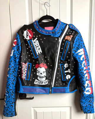 LETICIA ジャケット Azalea Wang Stud Moto Jacket Vegan Leather Blue World Panther