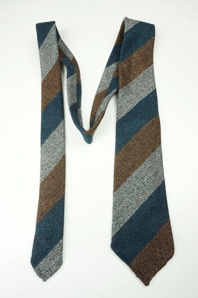 Corbata Cesare Attolini Gris Azul Marrón Rayas Tejida 100% Lana TOTALMENTE NUEVA Foto 2 de 4