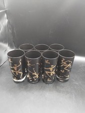 Vintage Federal Josephine Baker Dancer Glasses Black & Gold Set Of 7