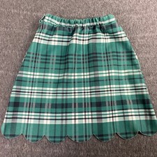 Girls Sz 7/8 Green Plaid Scalloped Hem A-Line Skirt Elastic Waist Preppy School