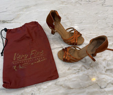 Dark Tan Satin Salsa Ballroom Dance Shoes Heel 3 inch Very Fine With Dust Bag 6