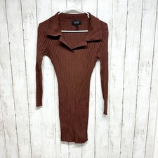 Cider Dress Women Size Small Brown Fall Mini Ribbed Long Sleeve Collared