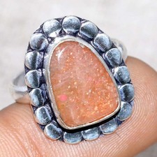 925 Silver Plated Sunstone Ring US 9 Handmade Gemstone Jewelry Fashion Sale GW