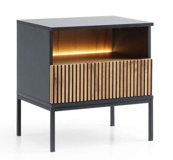 Nachtkonsole Sento Nachtschrank 54X39X56Cm Schwarz Wotan Eiche Mdf-image