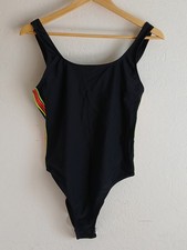 Stylish Swimwear Back One-Piece Swimsuit With Colorful Lines Accents Size M