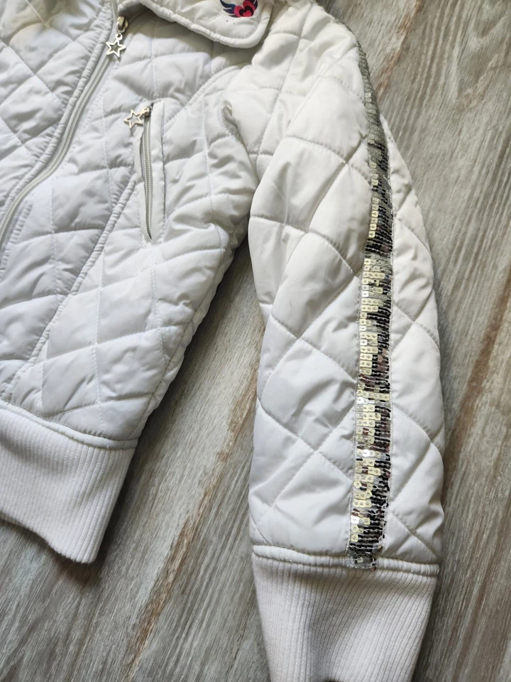 Abrigo acolchado blanco de colección Disney Hannah Montana cuello de piel sintética niñas talla 14/16 Foto 2 de 4