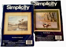 Simplicity Stitchery CREWEL 2-Kit-Lot Marshland MALLARD DUCK POND 100 Wool