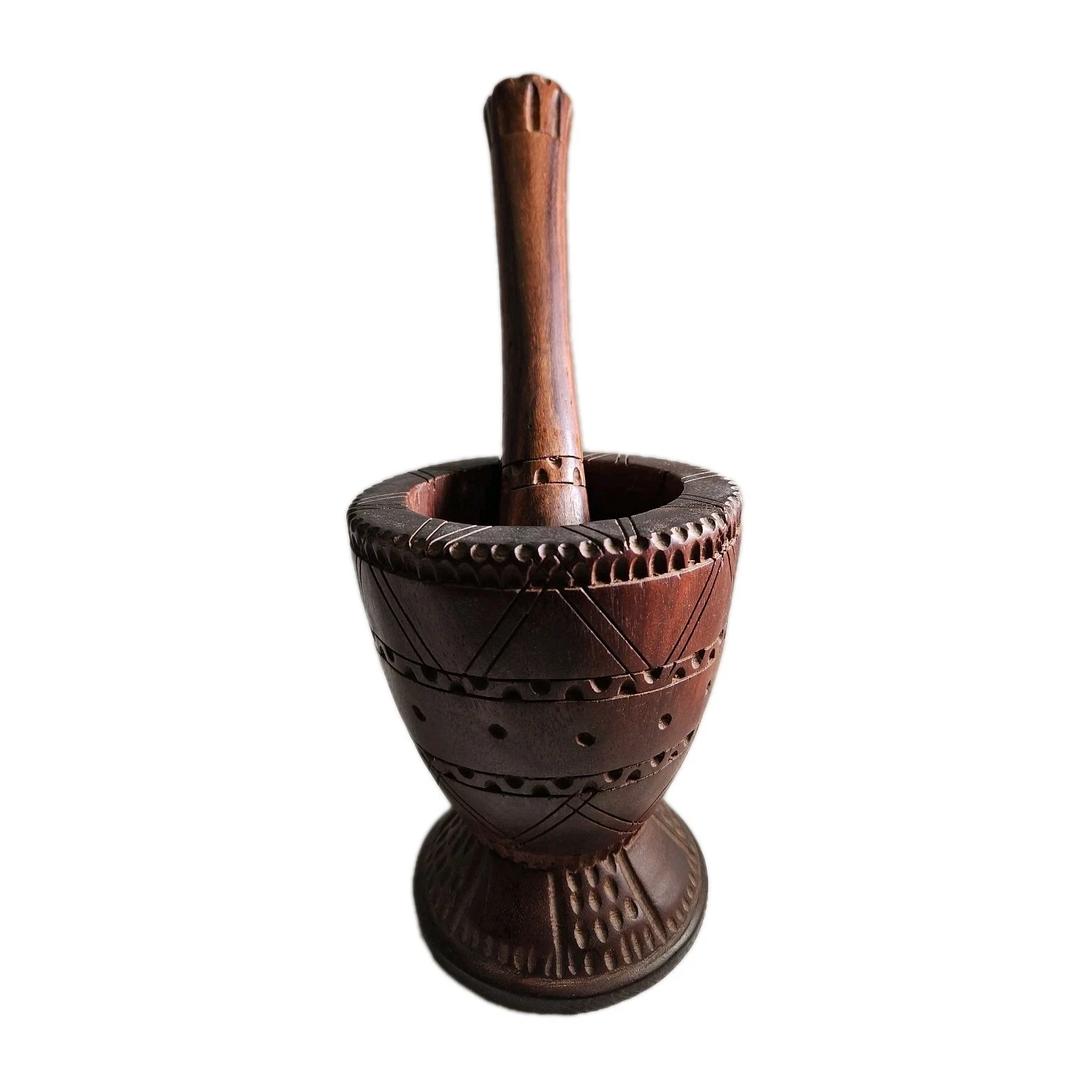 Vintage Rustic Handmade Wooden Mortar and Pestle Set 10" Pestle & 6" Mortar