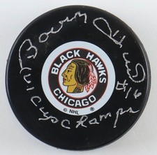 Bobby Hull Signed Blackhawks Logo Hockey Puck Inscribed 