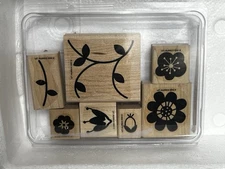 Stampin' Up! 7 Rubber Stamps Scrapbooking - Buds & Blossoms - Flowers Plants etc
