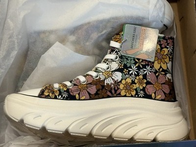 SKECHERS Platform Funky Street-Flower Lane Black Multi High Top Sneakers Floral 