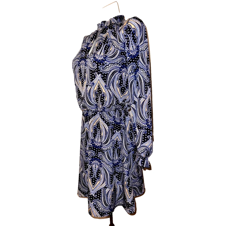 WHBM Casa Blanca Mercado Negro Talla S Azul Beige Cachemira Blusa LS Vestido Caprichoso Foto 4 de 4