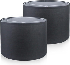 Set of 2 Medium Drum Lamp Shades in Natural Linen, 13" x 10