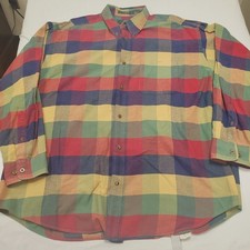 Vintage Orvis Shirt Mens XL Green Plaid Flannel Colorful Preppy Heritage Classic