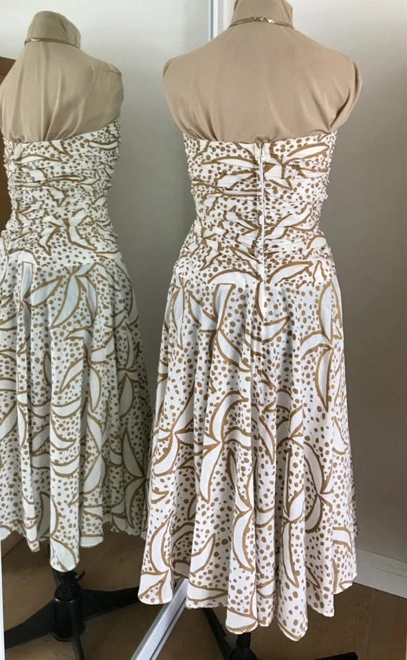 CARLA ZAMPATTI size 10 DRESS White & Bronze STRAPLESS Formal VINTAGE 80s - image 4 of 4