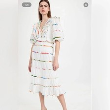 FARM Rio Mixed Off White Prints Midi Dress, Size S, New with Tag