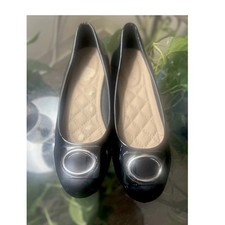 Pierre Dumas Black Patent Buckle Accent Slip On Women's Flats Size 7.5