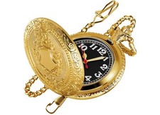 Gold Shield Cover Luminous Arabic Numeral Dial with Chain Quartz Mens Pocket ...
