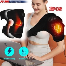 2x Cordless Shoulder Heating Pad Heated Shoulder Wrap Vibration Massager Heated