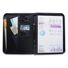 Leather Portfolio Folder for documents,PU Padfolio Organizer Binder with Zipp...