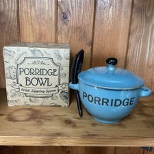 Stoneware Porridge Bowl with Spoon and Lid. Blue
