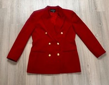 Liz Claiborne Size 8 Petite Double Breasted Gold Buttons Red Wool Blazer Jacket