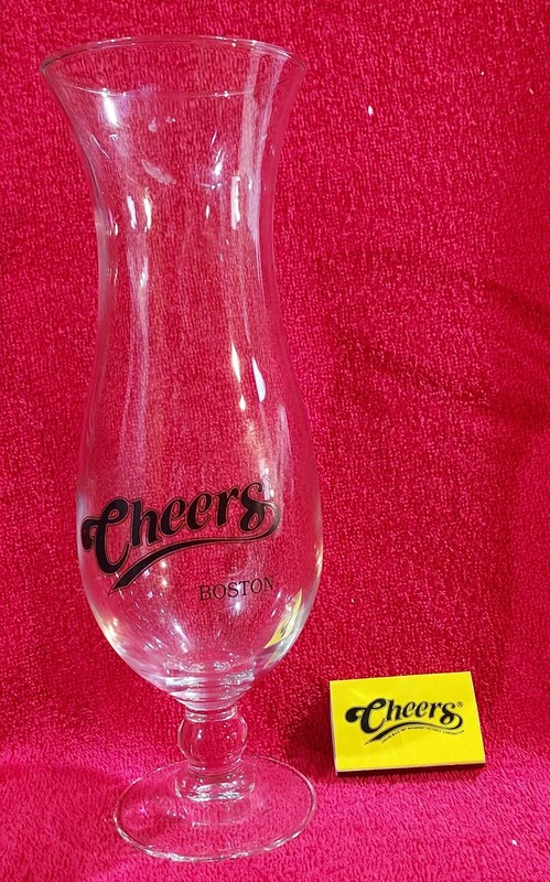 Vintage CHEERS Boston TV Sitcom Memorabilia 10 inch Hurricane Glass & matchbox
