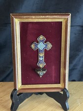 Bénitier Napoléon III Bronze Cloisonné Émaillé Cadre Velours XIXe