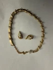 VTG Crown Trifari Gold Tone And Faux Pearl Choker And Matching Earrings Circa 60