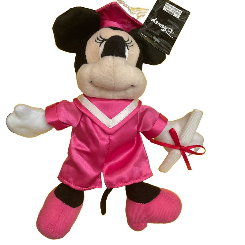 Disney Minnie Mouse Graduation Plush Pink NWT 8”