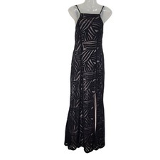 Trixxi Square Neck Strappy Sequin Embroidered Prom Dress Side Slit Black Size 3 
