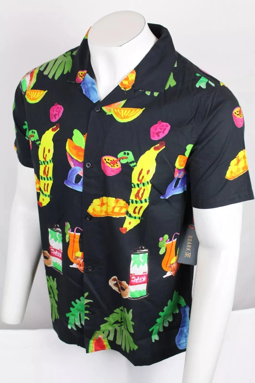 Roark Men's Camp Shirt L Large Gonzo Tahiti Treat Button Black RW638