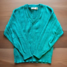 Vintage Boundary Waters Sweater Men’s M 100% Cotton USA Made Cable Knit Green
