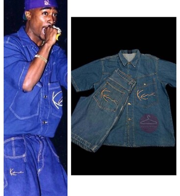 Karl Kani Vintage 90s Tupac Signature Jeans Short Sleeve Set Rare 