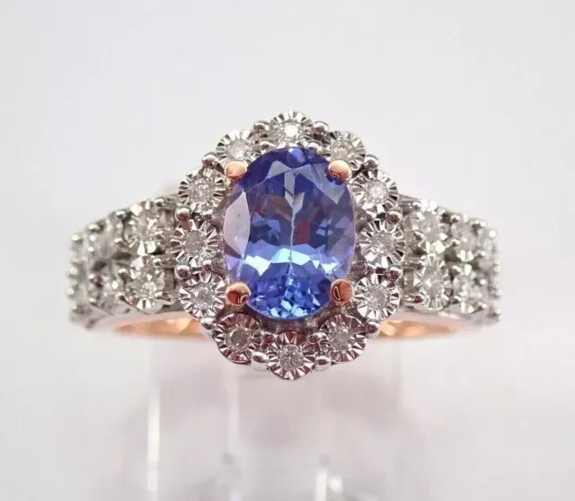 2.50 Ct Oval Cut Lab-Created Tanzanite Halo Engagement Ring 14K Rose Gold Plated