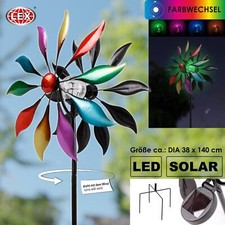 Windrad Windspiel Metall mit Solar LED Glaskugel Metall bunt Erdspieß Gartendeko