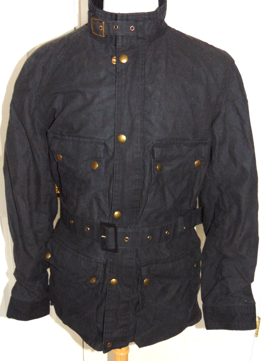 MEN'S BELSTAFF ROADMASTER II BLACK WAX COTTON MOTORCYCLE JACKET sz US 44
