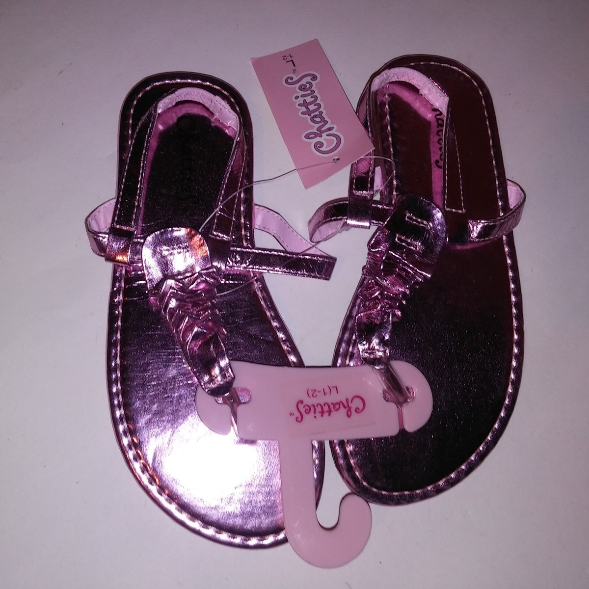 Chatties Girls Sandals Large 1-2 Pink Metallic Ruffle Sling Back