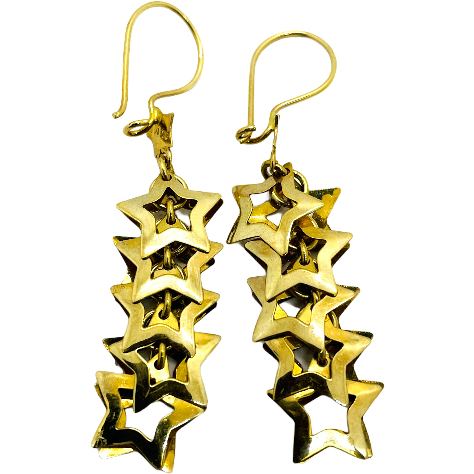 Solid 14k Yellow Gold Drop Star Dangle Hook Earri… - image 1