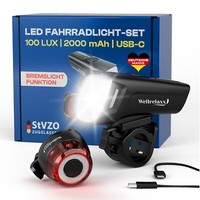 Wellrelaxx Fahrrad Licht LED SET Stvzo USB | 100 LUX Super Hell | Mit Bremslicht