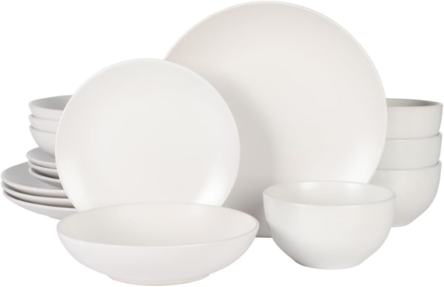 Queenslane 16-Piece Matte White Stoneware Dinnerware Set - Plates & Bowls