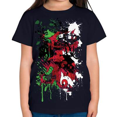 WALES FLAGGE ABSTRAKTER DRUCK KINDER T-SHIRT WALISISCH CYMRU DRACHE TOP ST DAVIDS DAY