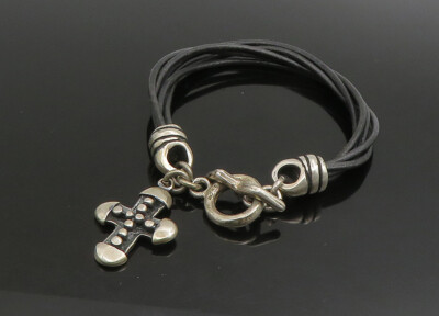 JRI MEXICO 925 Silver Vintage Religious Cross Leather Rope