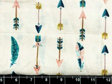 Tina Scrap 9"x21" Feathers Arrows Floral Flower Western Pink Aqua Cotton Fabric