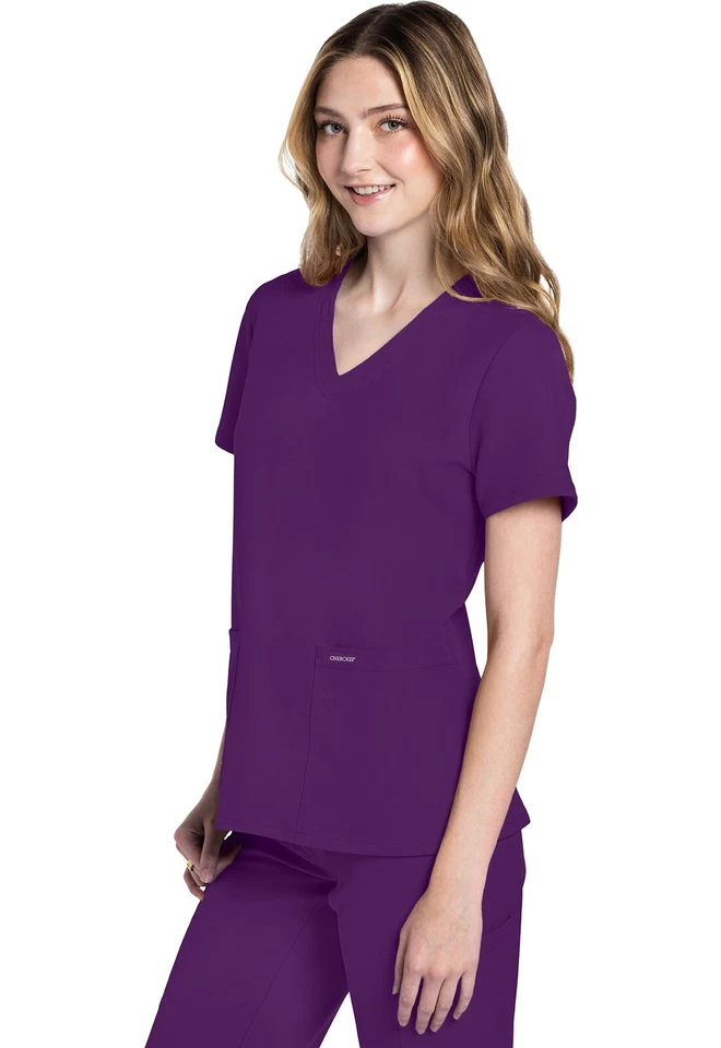 Cherokee WW Originals Scrubs Women's V-Neck Top CK953A EGGN Eggplant Free Ship - Image 3 of 4