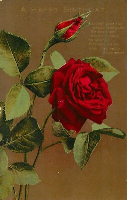 POSTKARTE - A HAPPY BIRTHDAY - ROTE ROSE - GEDICHT 